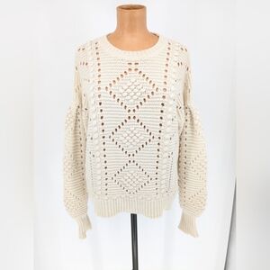 Intermix Brianna Cable Knit Sweater Cream Wool Blend Womens Size P Petite